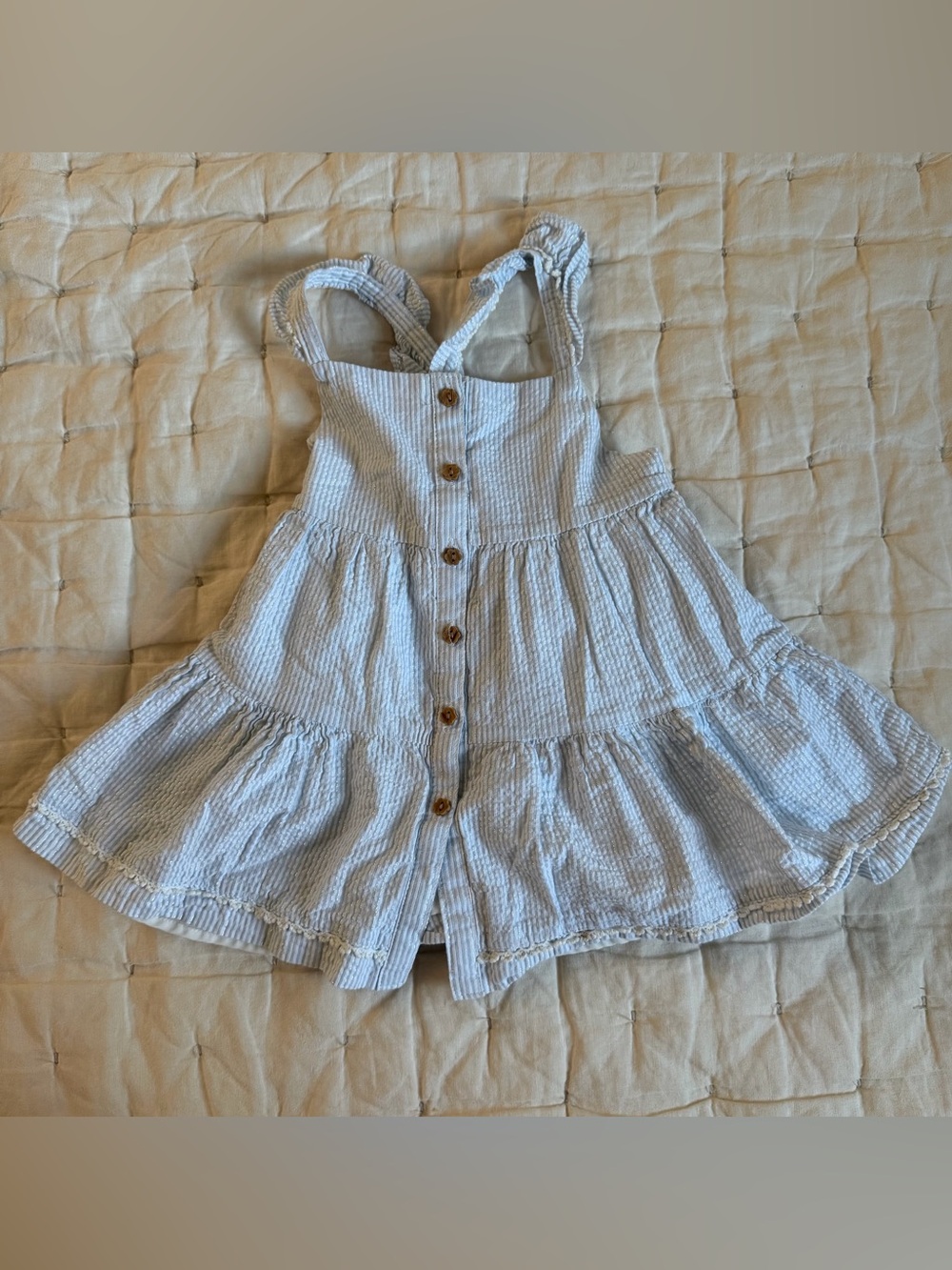 Tommy Bahama Light Blue Seersucker Sparkly Sundress with Button Trim